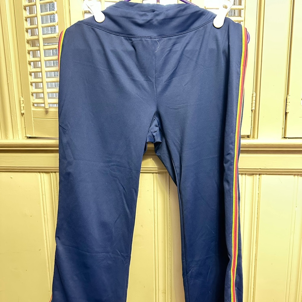 Navy Track Pants with Rainbow Stripes